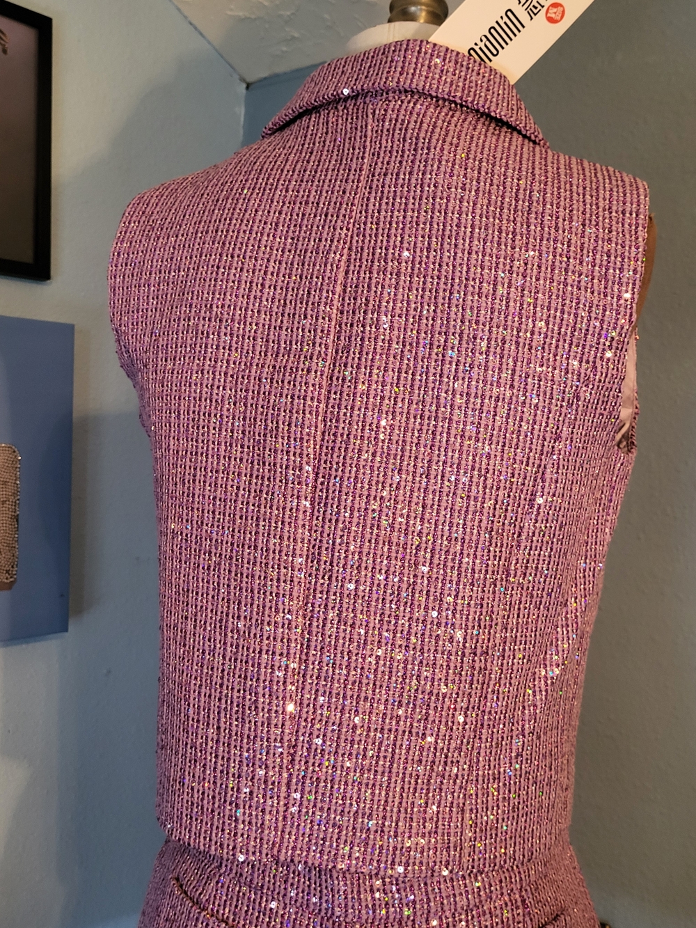 Nianlin Sleeveless Purple Sequin Tweed Shorts Set - Picture 6 of 17